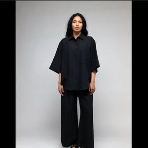 Black Oversized Washed Silk Shirt / XL